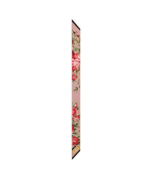 Dolce & Gabbana White Silk Floral Skinny Scarf