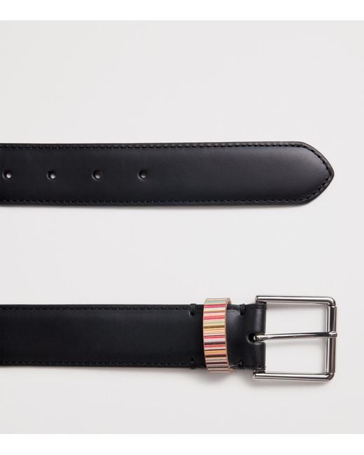 Paul Smith Black Leather Stripe Loop Belt for men