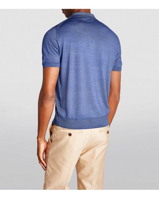 Canali Blue Wool-blend Half-zip Polo Shirt for men