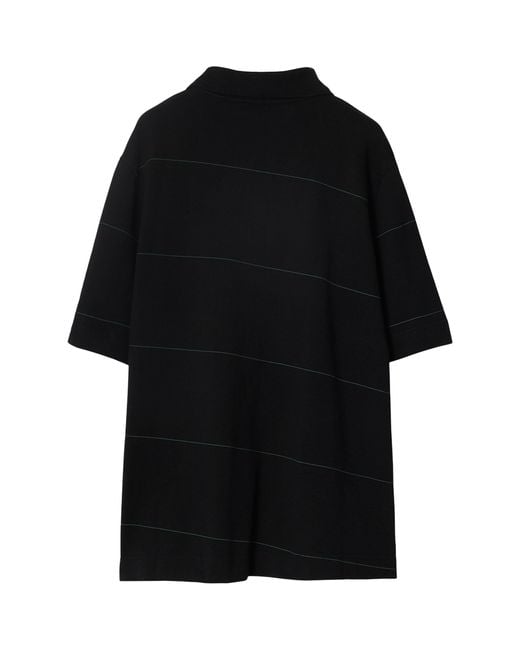 Burberry Black Cotton Striped Polo Shirt for men