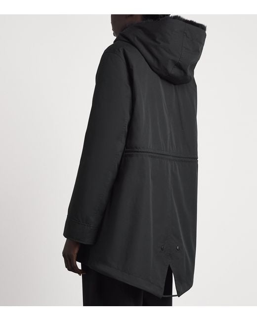 Yves Salomon Black Down Fur-Trim Technical Parka Coat