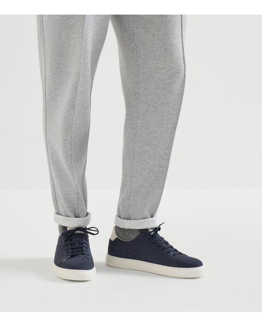 Brunello Cucinelli Blue Suede Lace-Up Sneakers for men