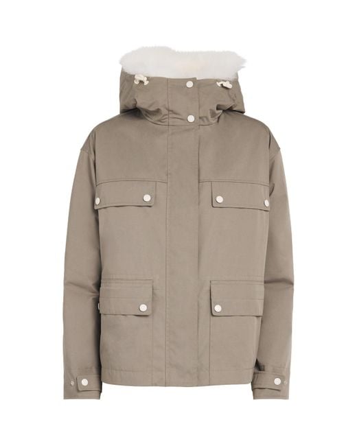 Yves Salomon Gray Canvas Fur-Trim Parka Jacket