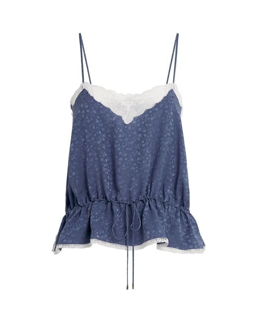Chloé Blue Silk-Lace Floral Cami Top
