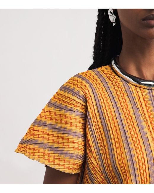 Pleats Please Issey Miyake Orange Cotton-Blend Zigzag Top