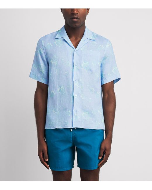 Vilebrequin Blue Linen Bubble Turtle Print Charli Shirt for men