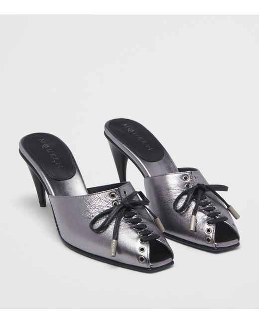 McQueen Gray Leather Lexie Heeled Mules 70