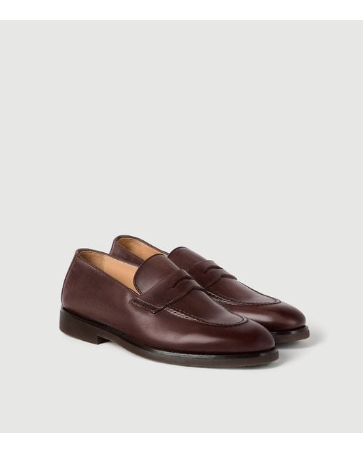 Brunello Cucinelli Brown Calfskin Penny Slot Loafers for men