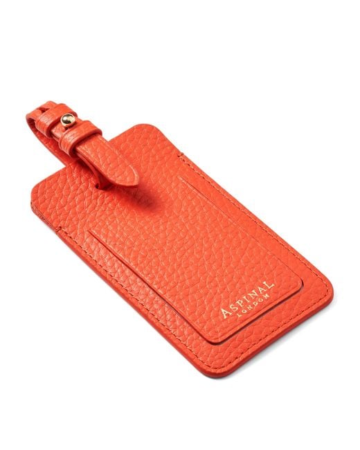 Aspinal Orange Leather Luggage Tag
