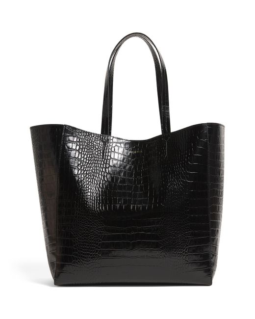 Anine Bing Black Croc-Embossed Leather Elly Tote Bag