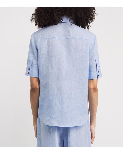 Lafayette 148 New York Blue Linen Twin-Pocket Shirt
