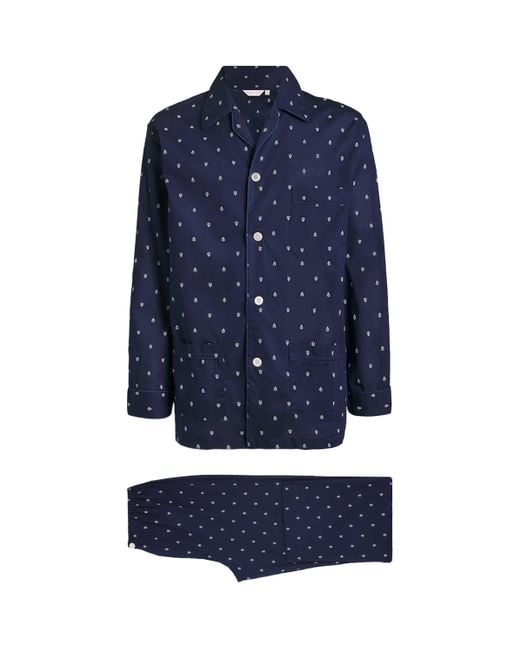 Derek Rose Blue Cotton Nelson Pyjama Set for men