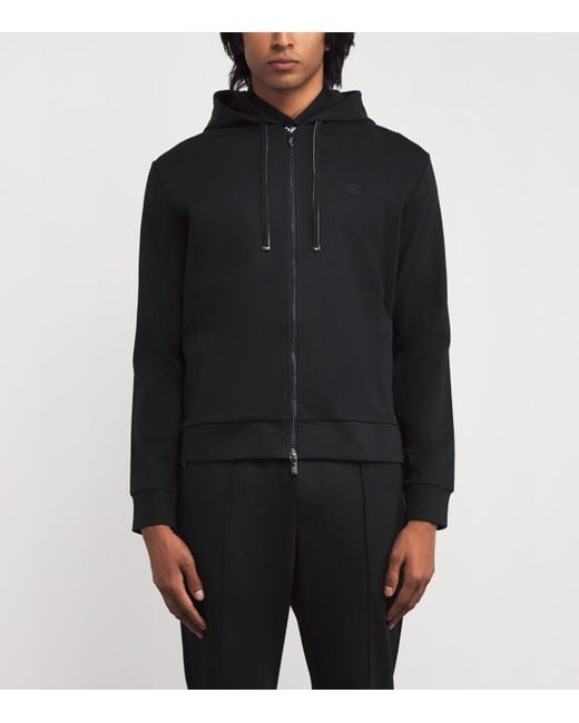 Emporio Armani Black Ponte-Di-Roma Knit Zip-Up Hoodie for men