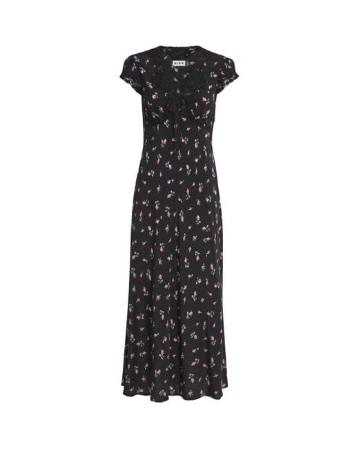Rixo Black Rose Print Amary Maxi Dress
