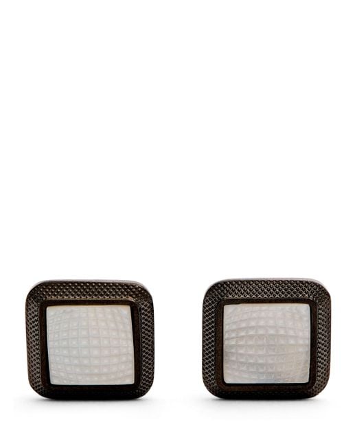 Tateossian Black Spazio Square Mother-Of-Pearl Cufflinks for men