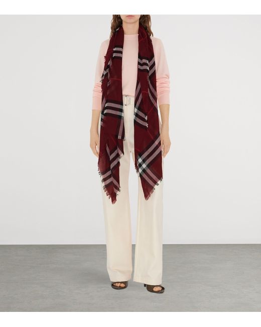 Burberry Red Wool Wide Check Scarf