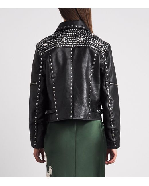 Polo Ralph Lauren Black Studded Moto Leather Jacket