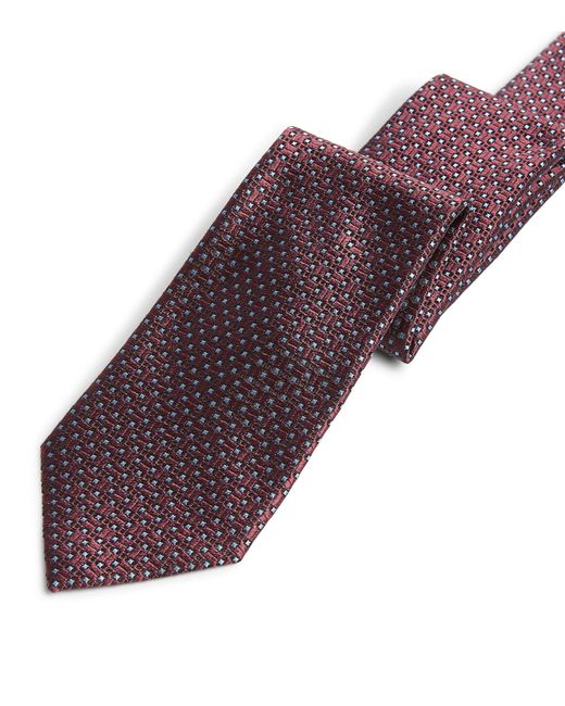Emporio Armani Brown Silk Woven Geometric Tie for men