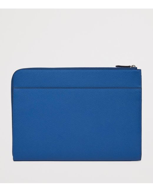 Smythson Blue Small Panama Leather Laptop Case for men