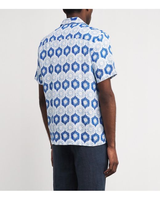 BLUEMINT Blue Linen Printed Mars Shirt for men