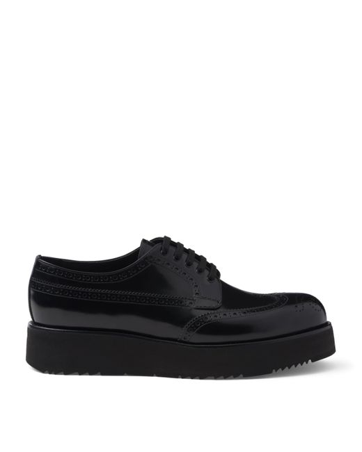 Prada Brushed Leather Derby Brogues in Black for Men Lyst UK