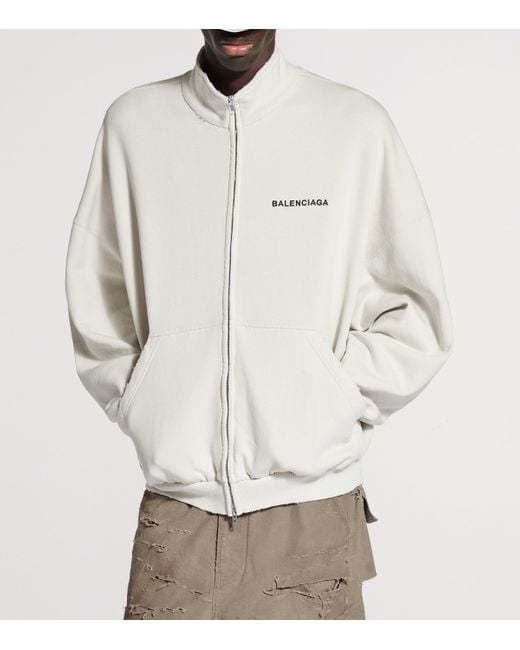 Balenciaga White Cotton Logo Zip-Up Jacket for men