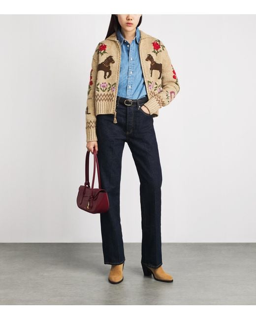 Polo Ralph Lauren White Cotton-Wool Horse Intarsia Zip-Up Cardigan