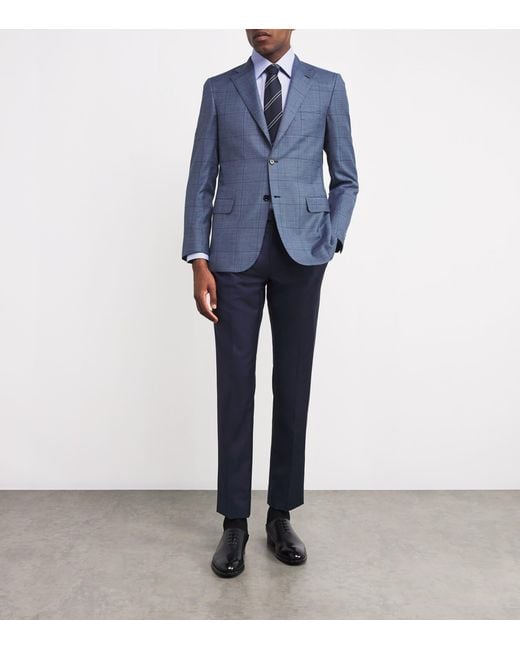 Brioni Blue Cotton Micro-Houndstooth Shirt for men