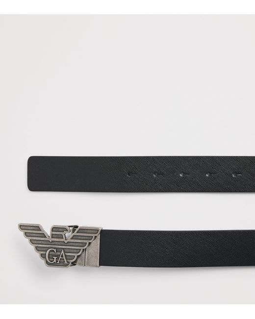 Emporio Armani Black Leather 2-Buckle Reversible Belt Set for men