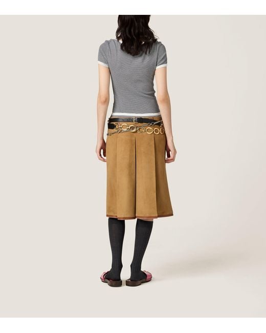 Miu Miu Natural Suede Pleated Midi Skirt