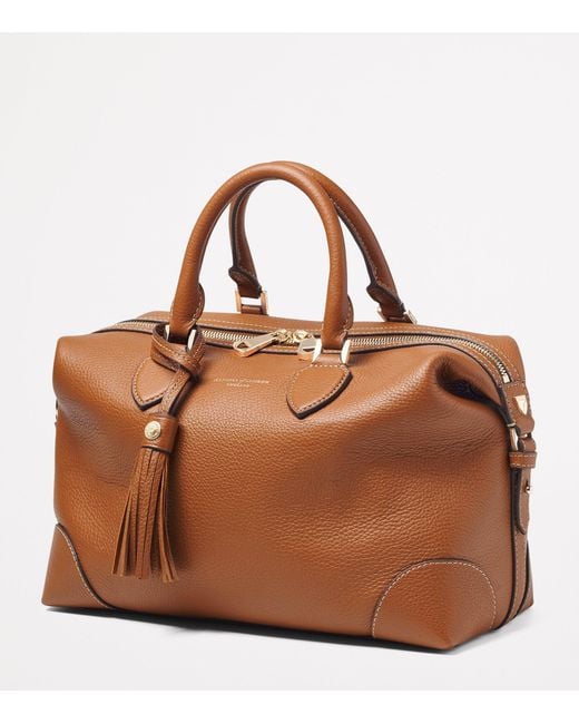 Aspinal Brown Leather Midi The Hudson Bowling Bag
