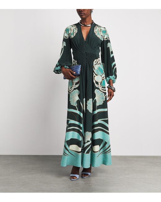 LaDoubleJ Green Silk Printed Camerino Maxi Dress