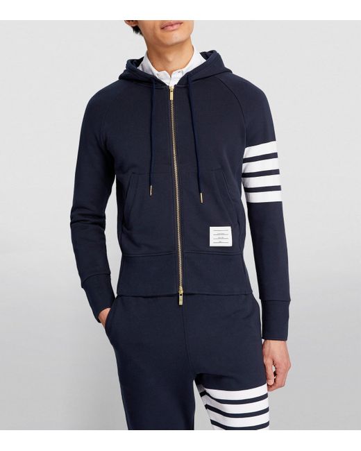 Thom Browne Blue Four-Stripe Zip-Up Hoodie for men