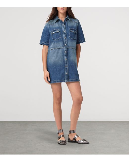 AllSaints Blue Organic Denim Rock Mini Shirt Dress