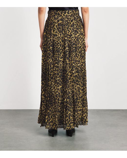 Toccin Natural Chiffon Leopard Pleated Dillon Midi Skirt