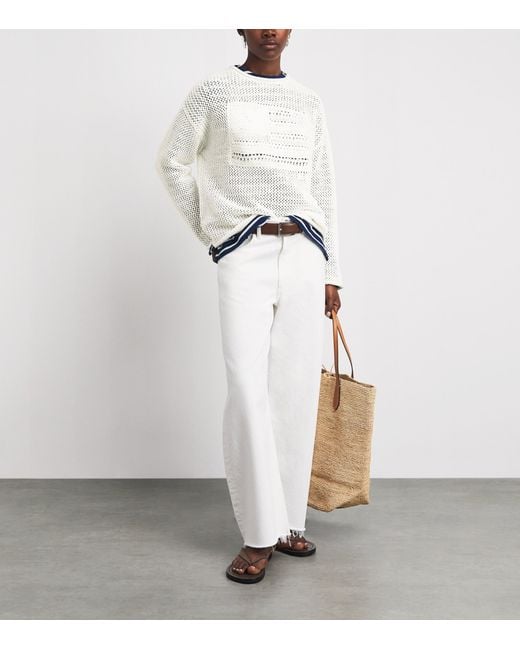 Polo Ralph Lauren White Cotton Open-Work American Flag Sweater