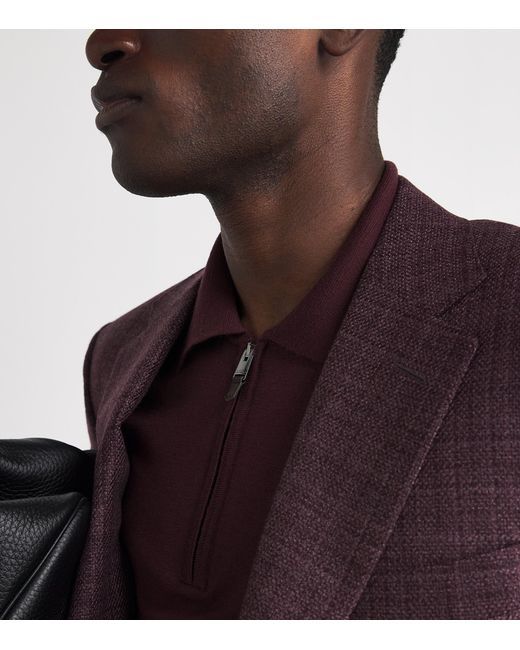 Canali Purple Wool Quarter-Zip Polo Sweater for men