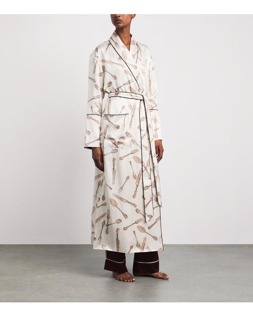 Olivia Von Halle White Silk Cutlery Capability Robe