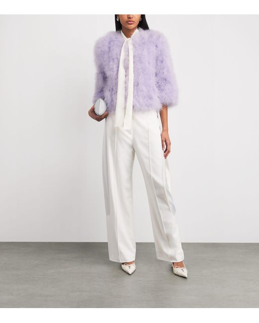Yves Salomon Purple Feather Cropped Jacket