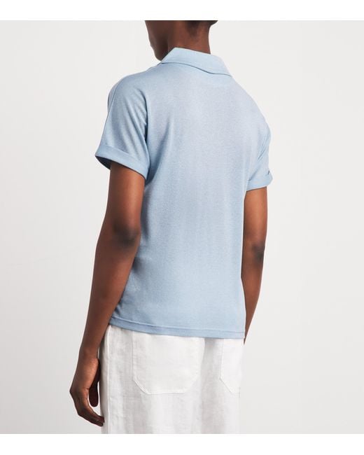 Eleventy Blue Metallic Collared Blusa T-Shirt