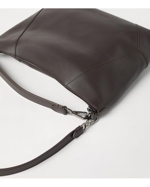 Brunello Cucinelli Gray Leather Bc Duo Shoulder Bag