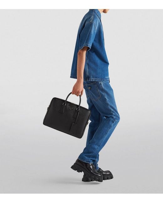 Prada Black Saffiano Leather Briefcase for men