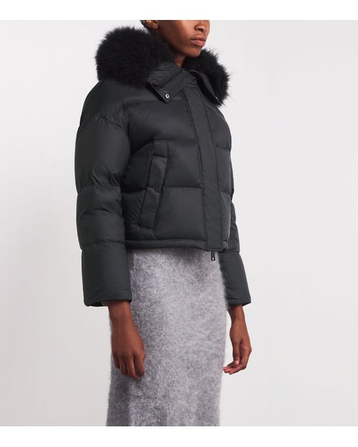 Yves Salomon Black Waterproof Fur-Trim Down Jacket