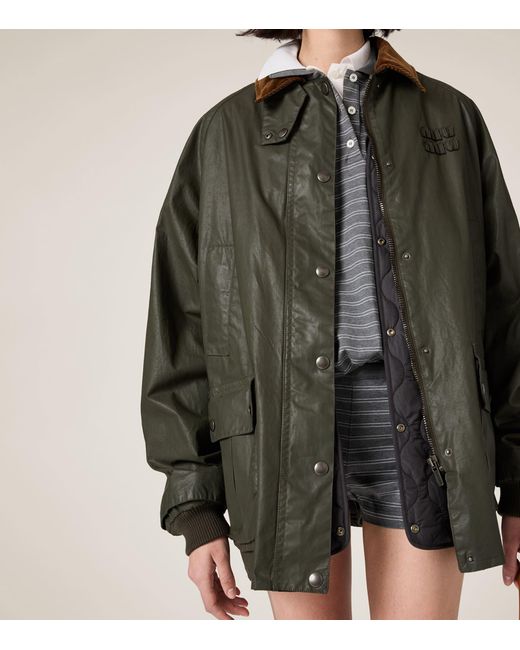 Miu Miu Black Coated Cotton Caban Jacket