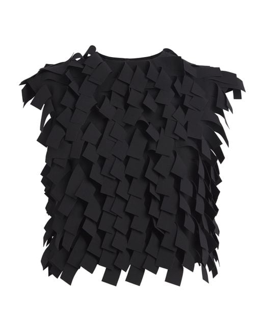 A.W.A.K.E. MODE Black Fringed Crop Top
