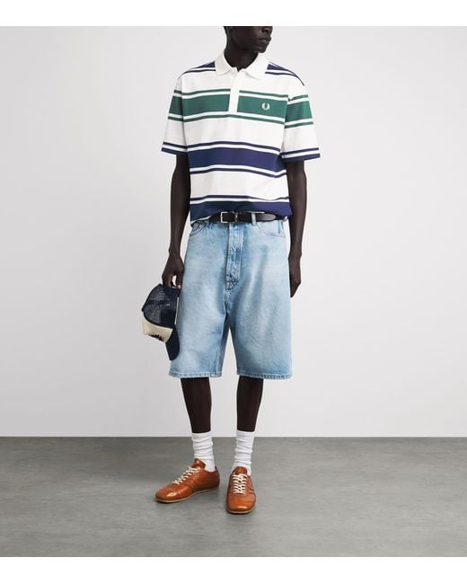 Fred Perry Blue Cotton Stripe Polo Shirt for men
