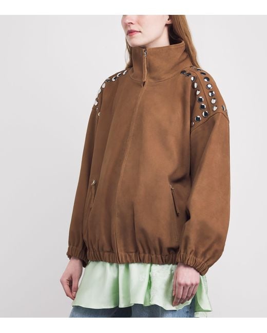 Sandro Brown Suede Studded Bomber Jacket