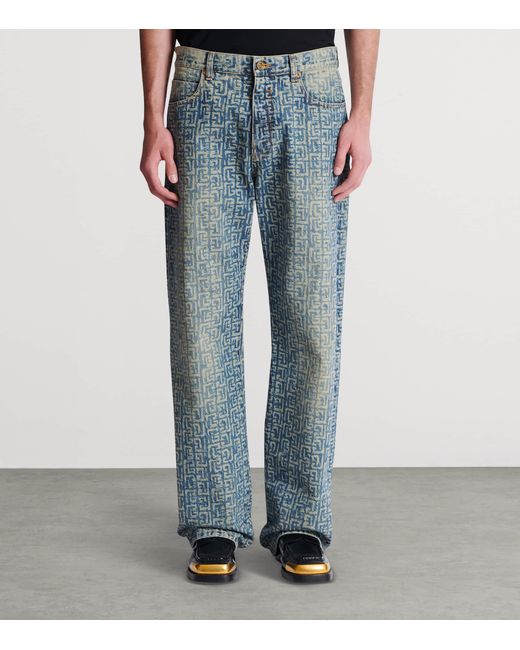 Balmain Gray Monogram Relaxed Jeans for men