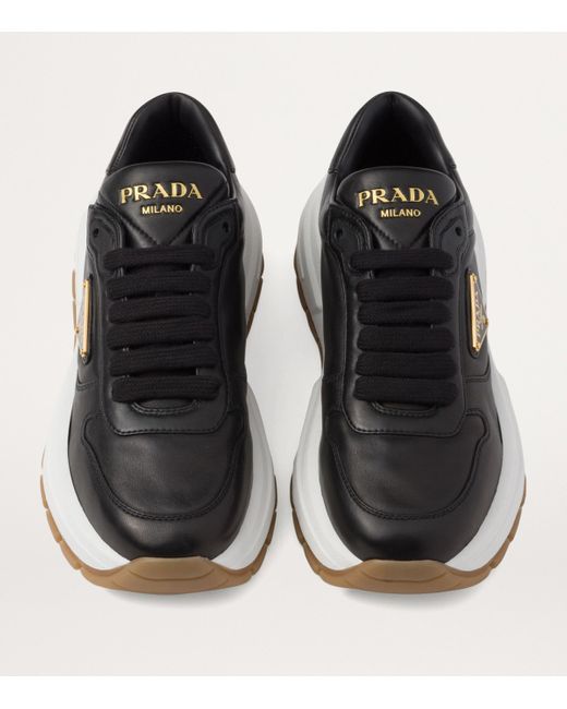 Prada Black Leather Triangle Sneakers