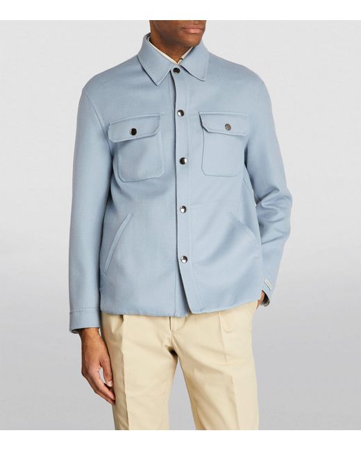 Canali Blue Wool Reversible Shirt Jacket for men